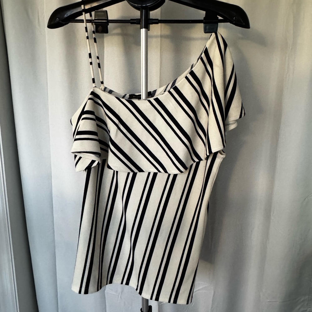 NWT Banana Republic One Shoulder Navy White Striped Top/Shirt Sz Large